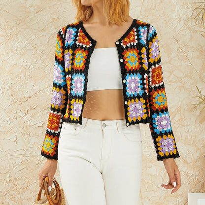 Floral Knit Button-Up Sweater