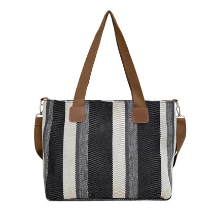 Striped Canvas Tote Crossbody
