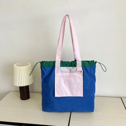 Patchwork Canvas Drawstring Tote Bag
