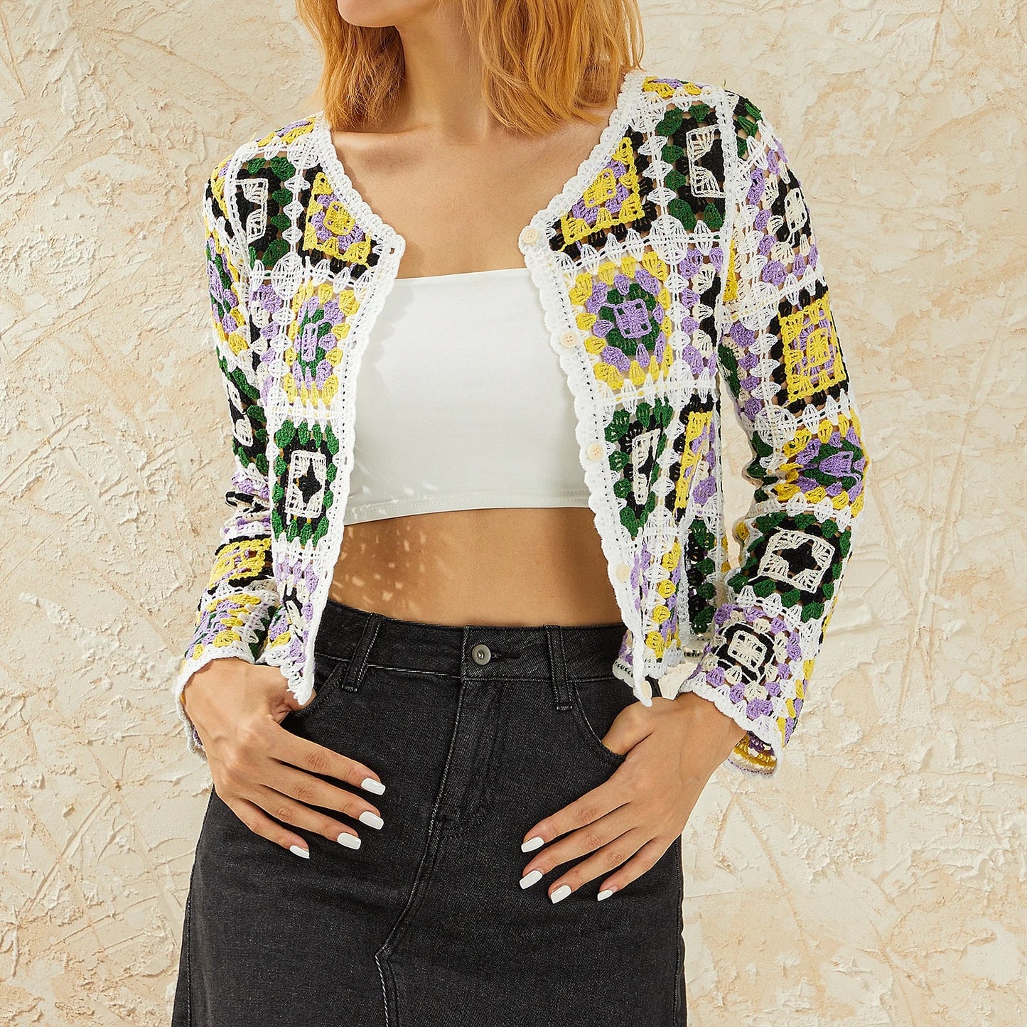 Floral Knit Button-Up Sweater