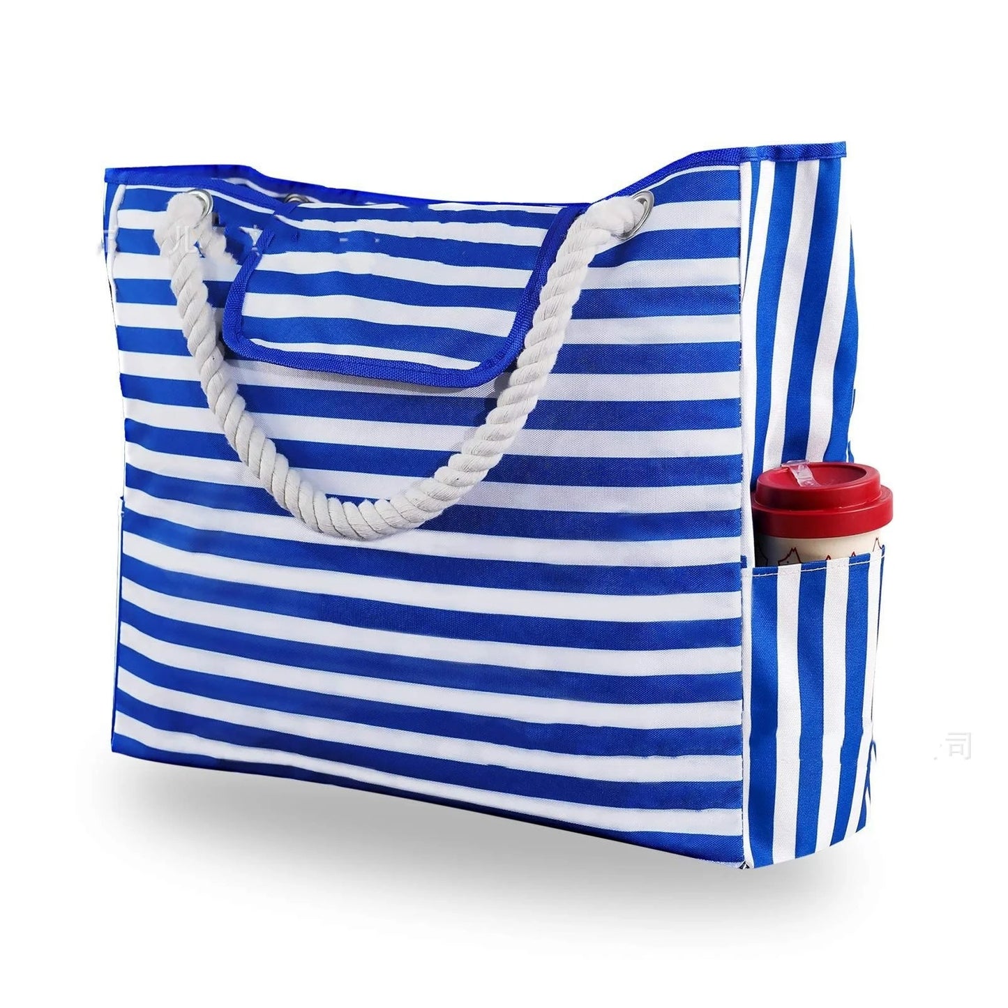 Striped Canvas Shoulder Tote Bag