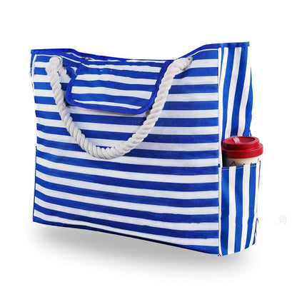 Striped Canvas Shoulder Tote Bag