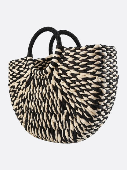 Black and natural wicker basket