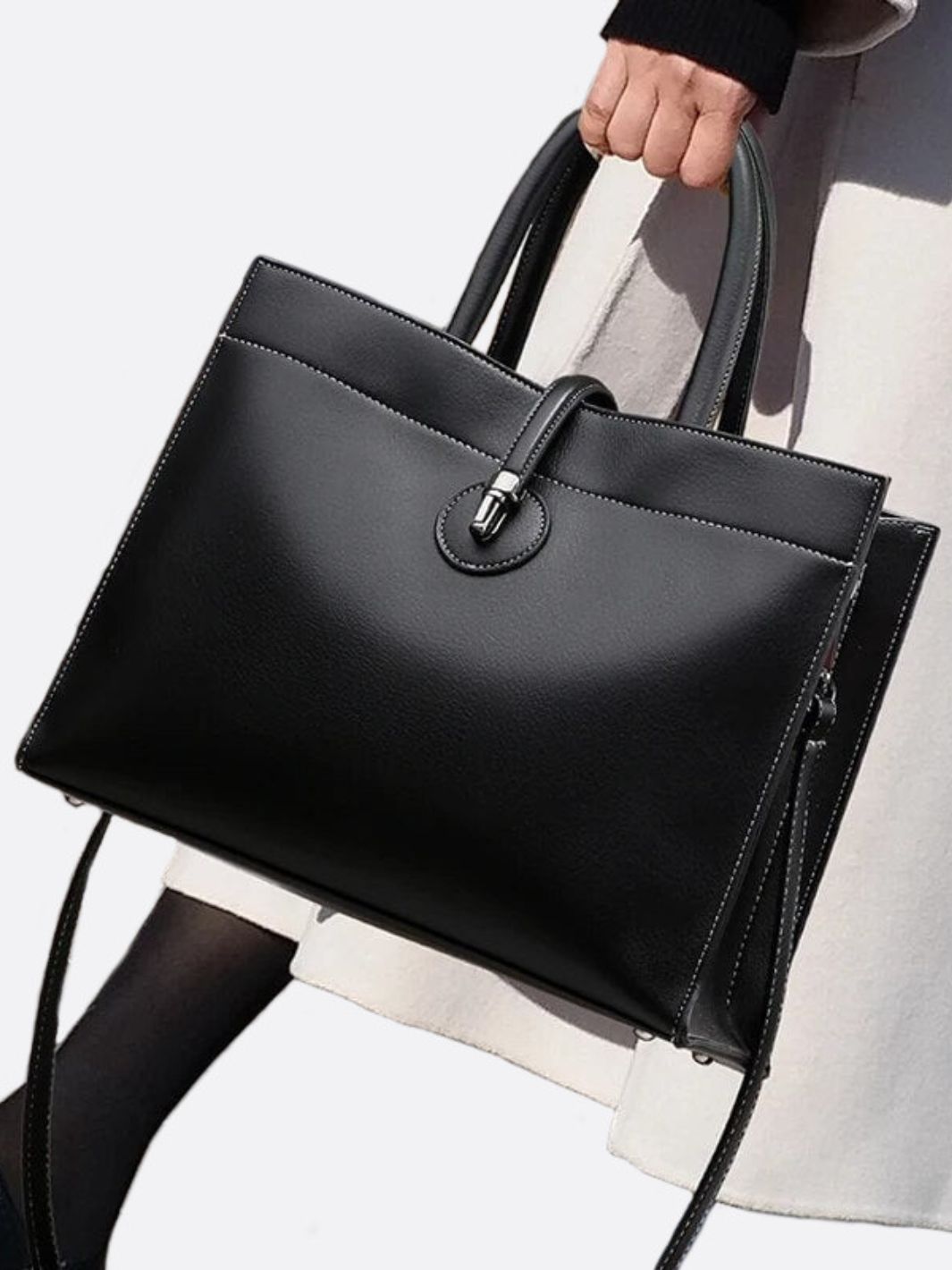 Black Leather Tote Handbag