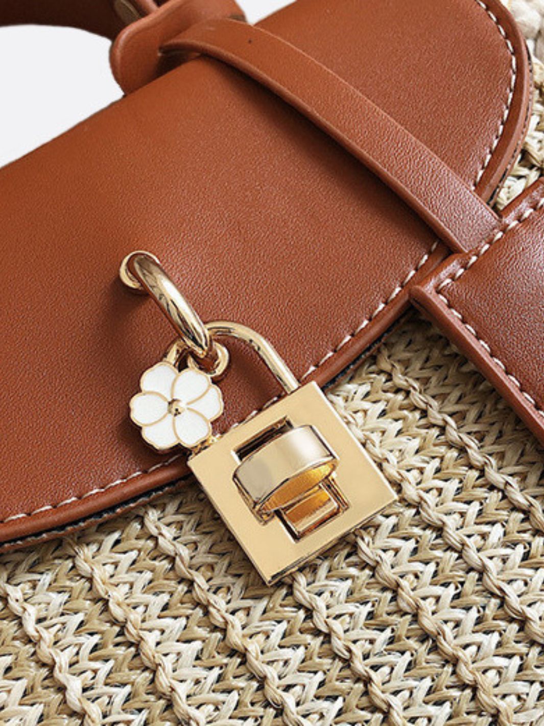 Straw and leather handbag