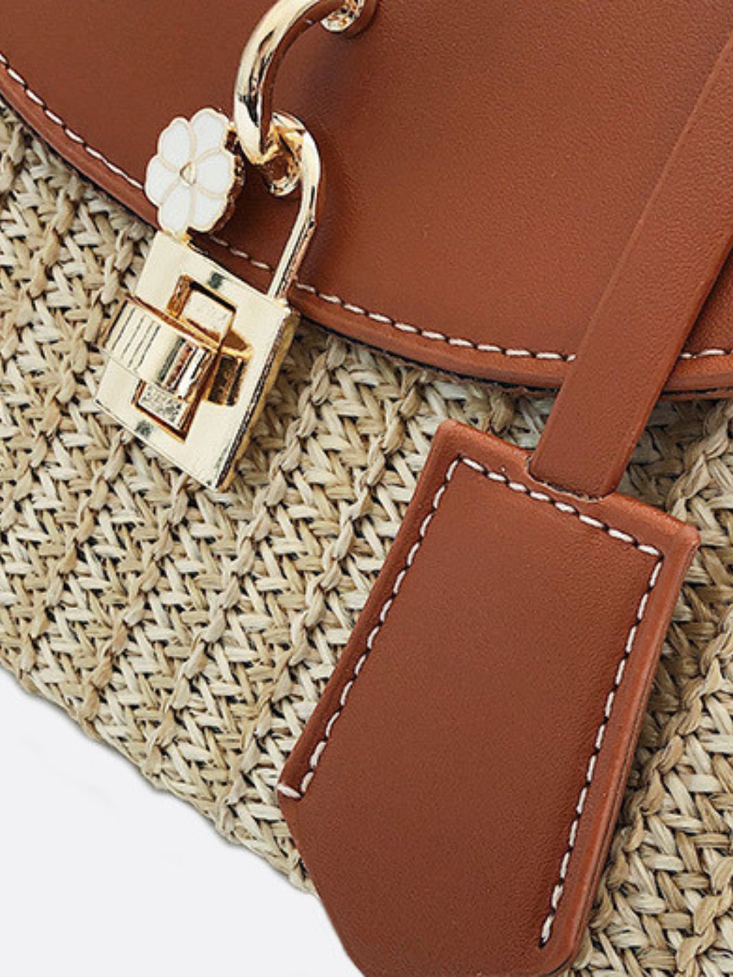 Straw and leather handbag