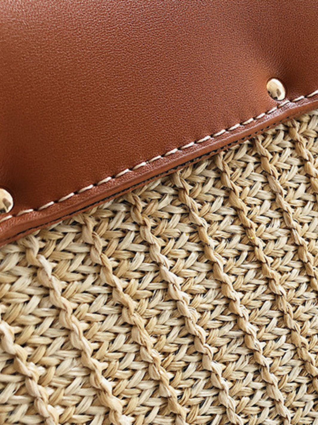 Straw and leather handbag