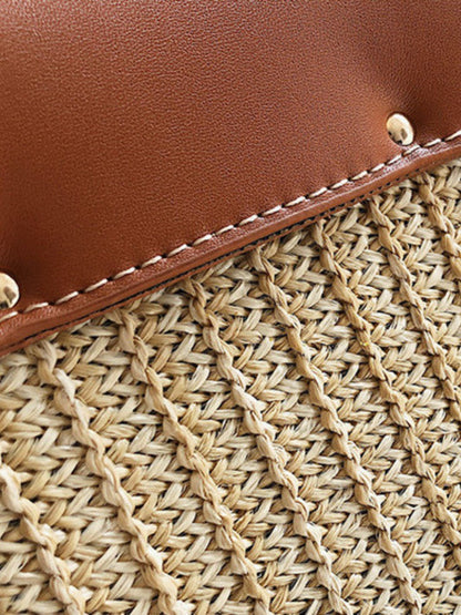 Straw and leather handbag
