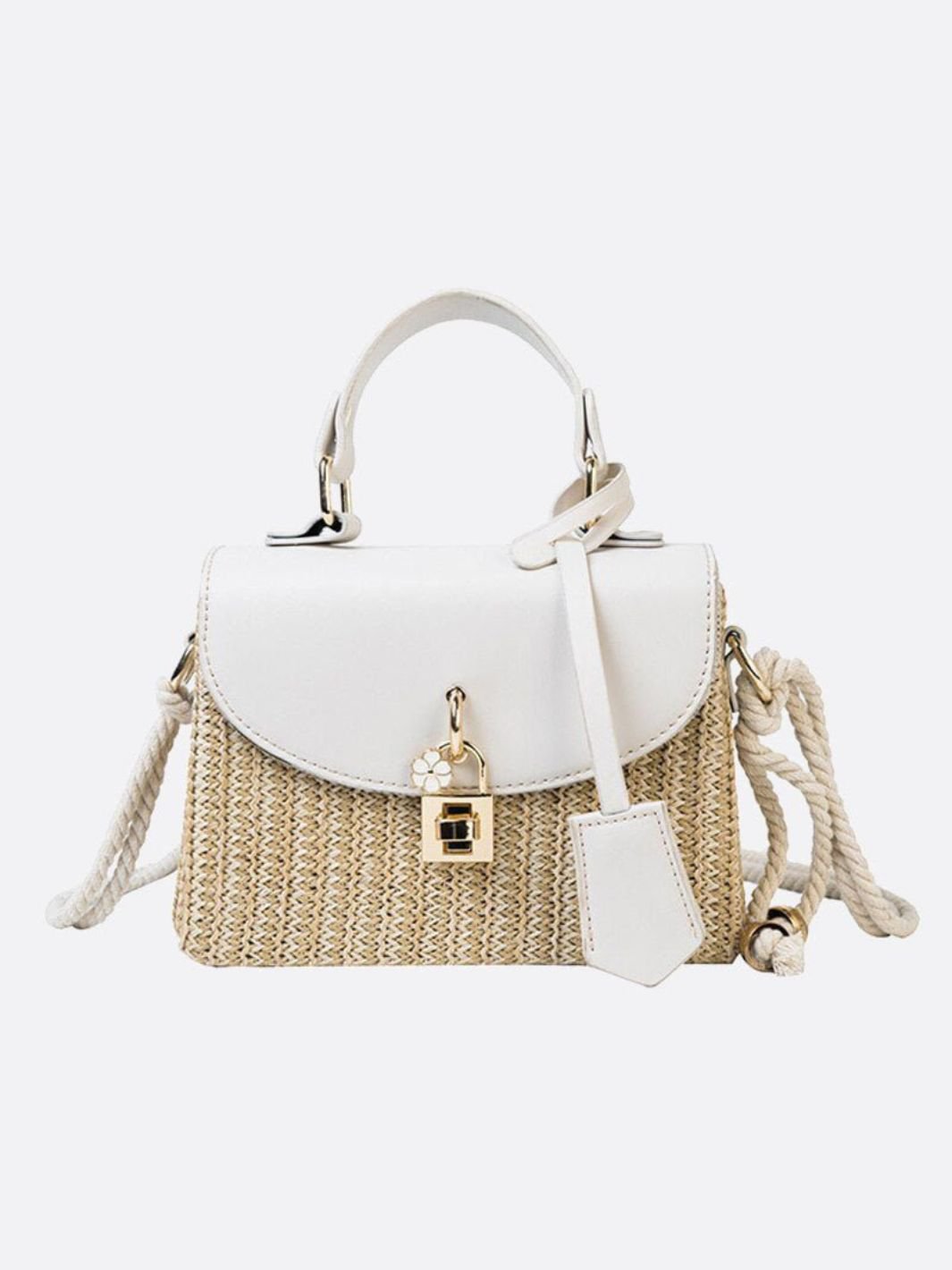 Straw and leather handbag
