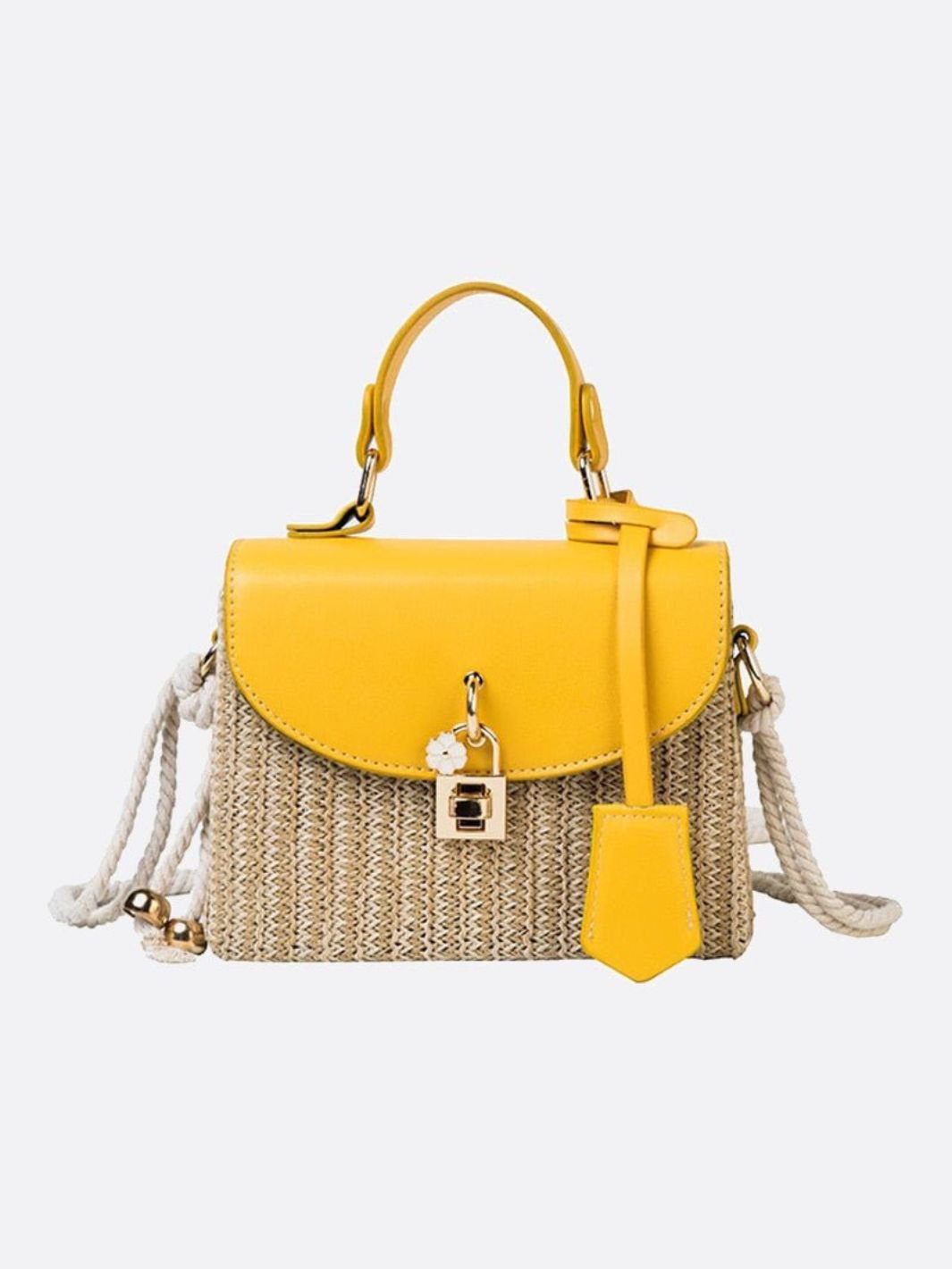 Straw and leather handbag
