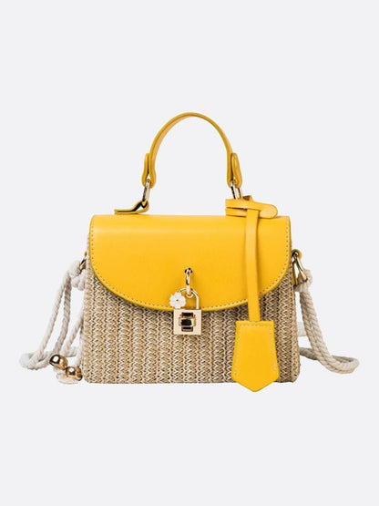 Straw and leather handbag