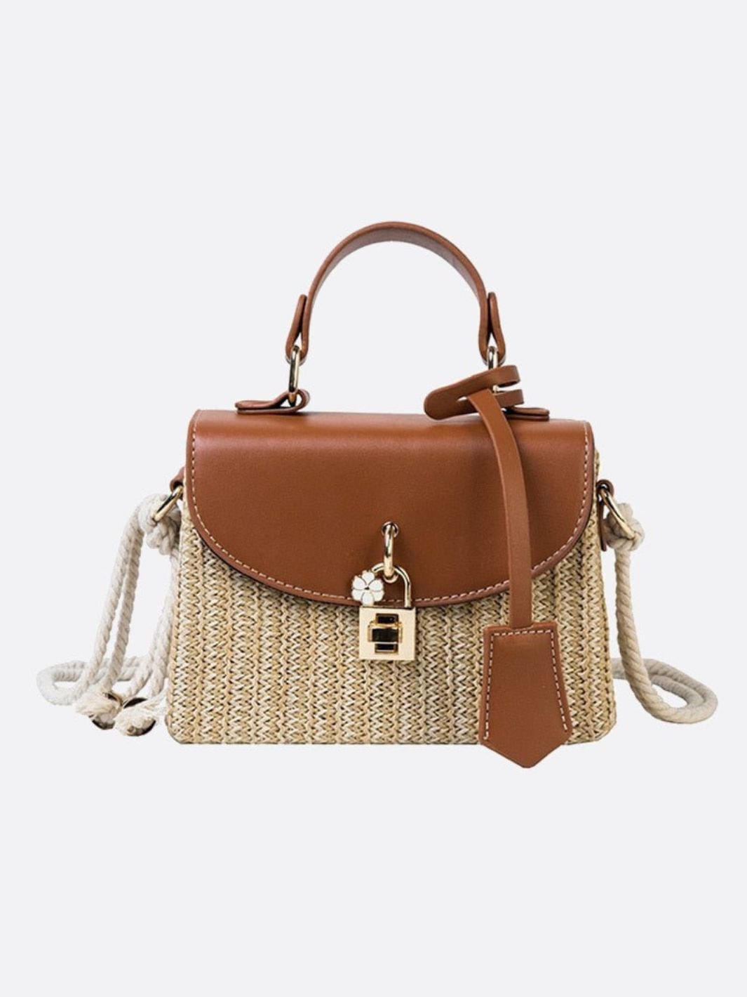 Straw and leather handbag
