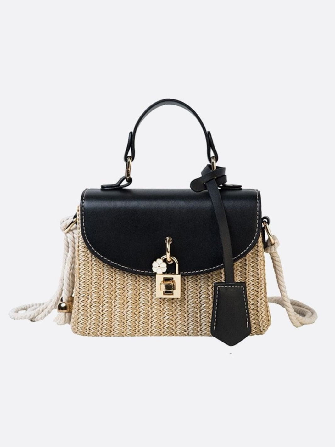 Straw and leather handbag