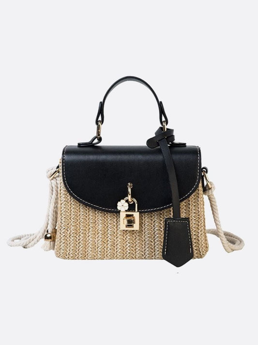 Straw and leather handbag