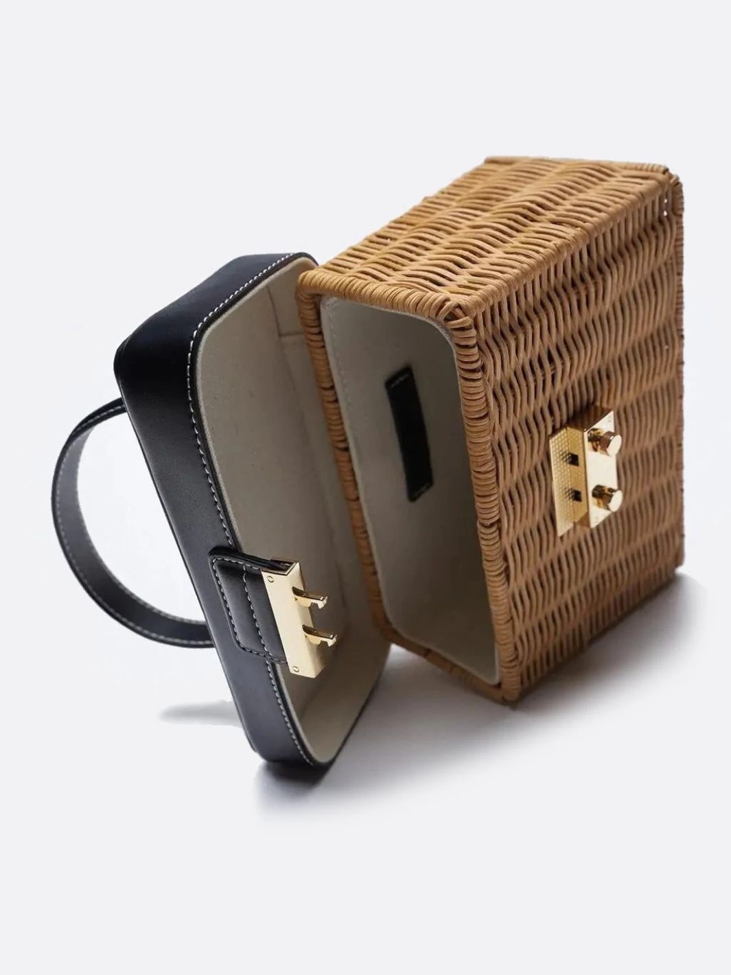 Rattan and leather handbag