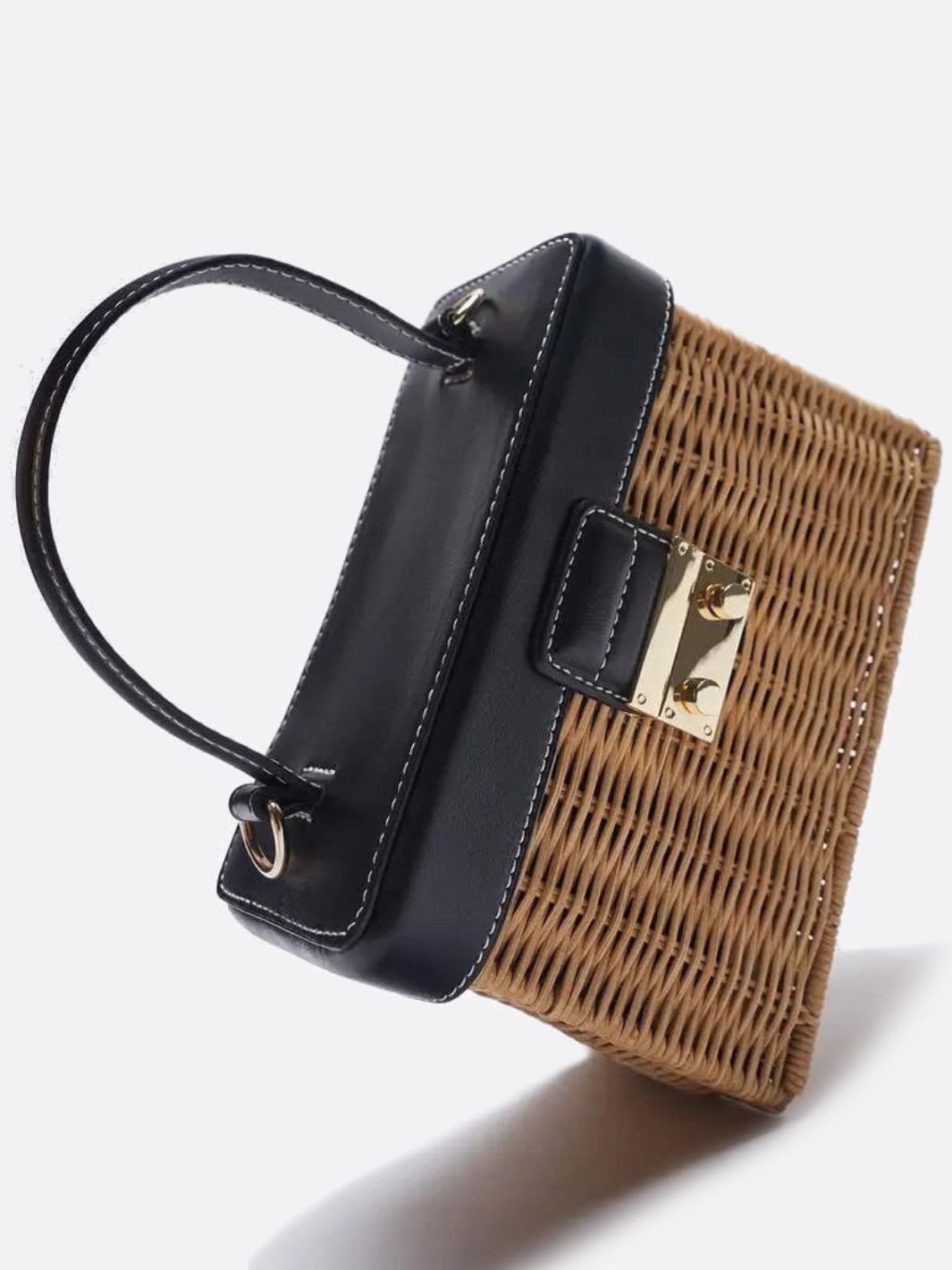 Rattan and leather handbag