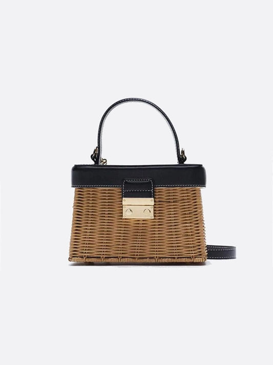 Rattan and leather handbag