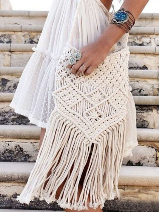 White Macrame Crossbody Bag