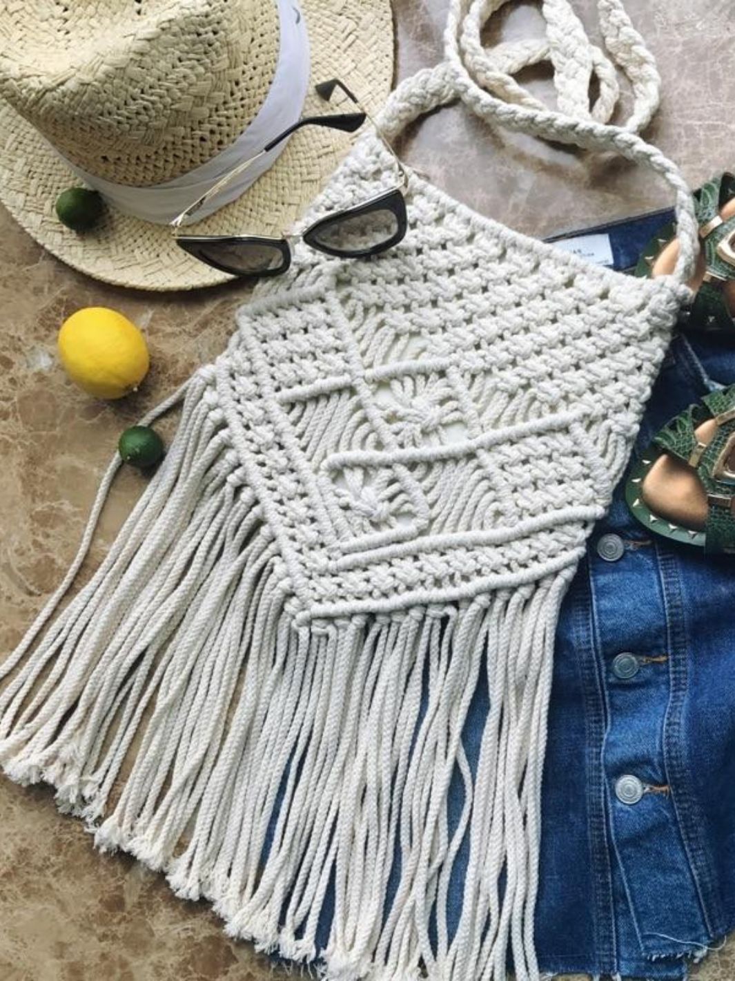 White Macrame Crossbody Bag