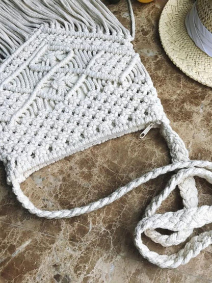 White Macrame Crossbody Bag