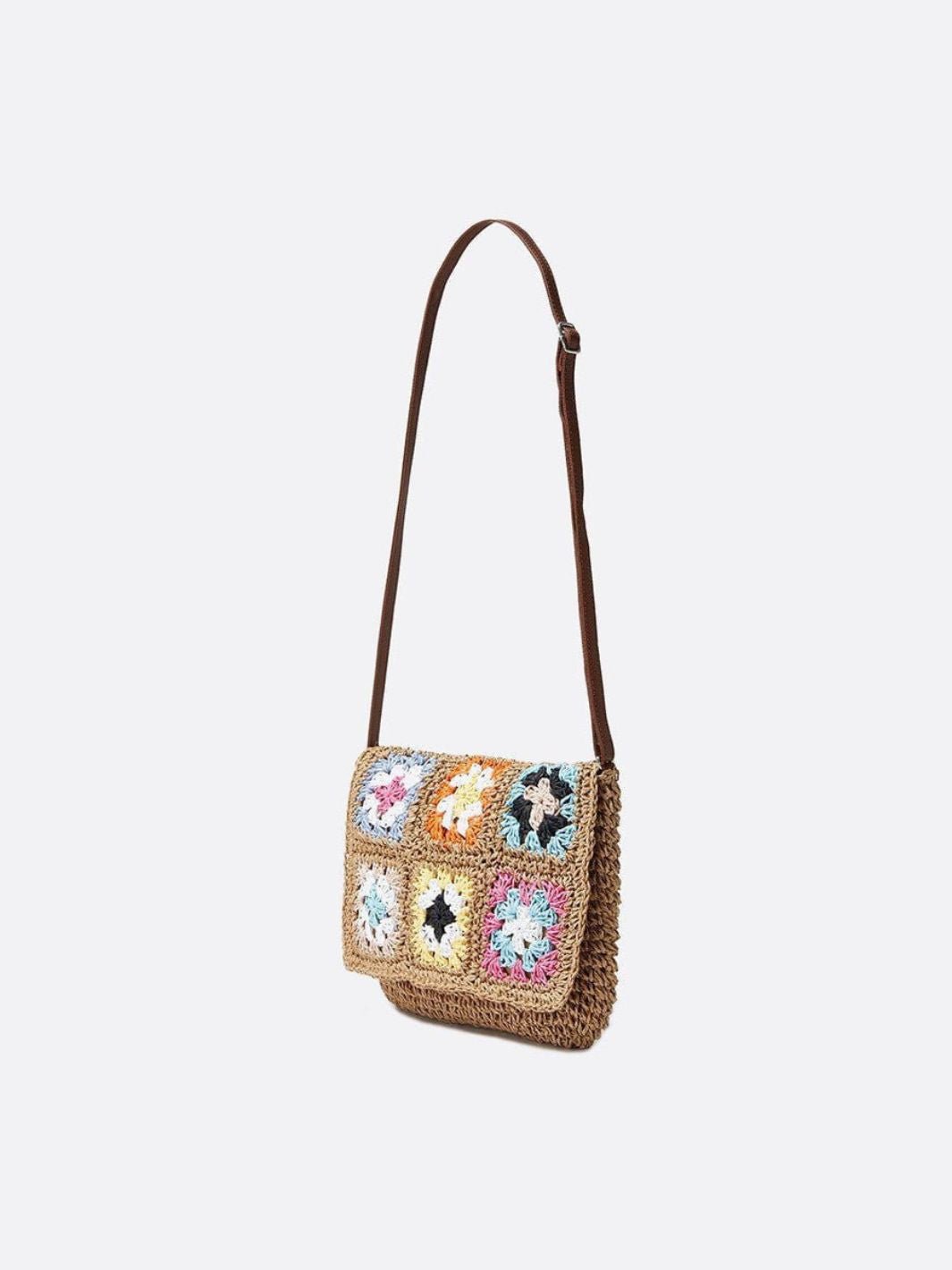 Straw and crochet shoulder bag