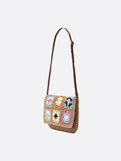 Straw and crochet shoulder bag