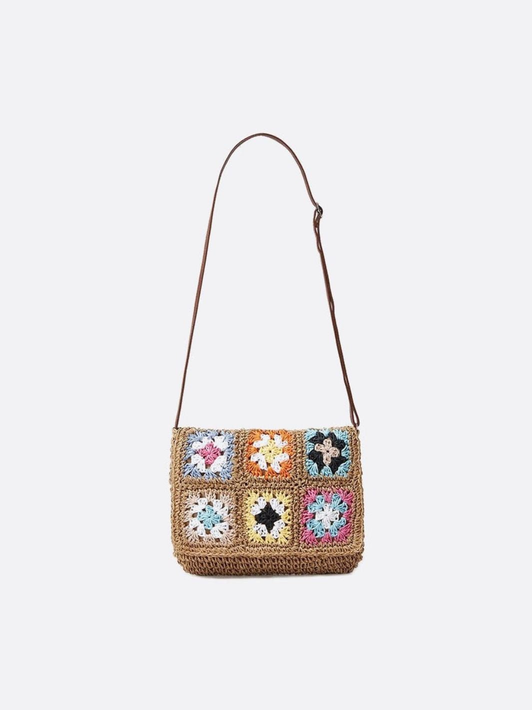 Straw and crochet shoulder bag