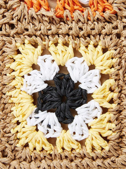 Straw and crochet shoulder bag