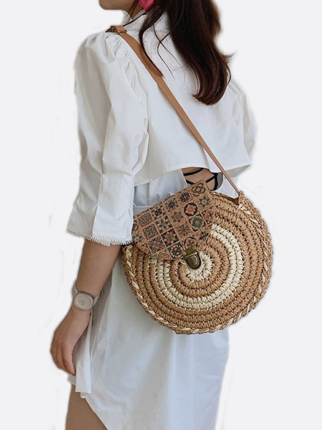 Round Summer Crossbody Straw Bag