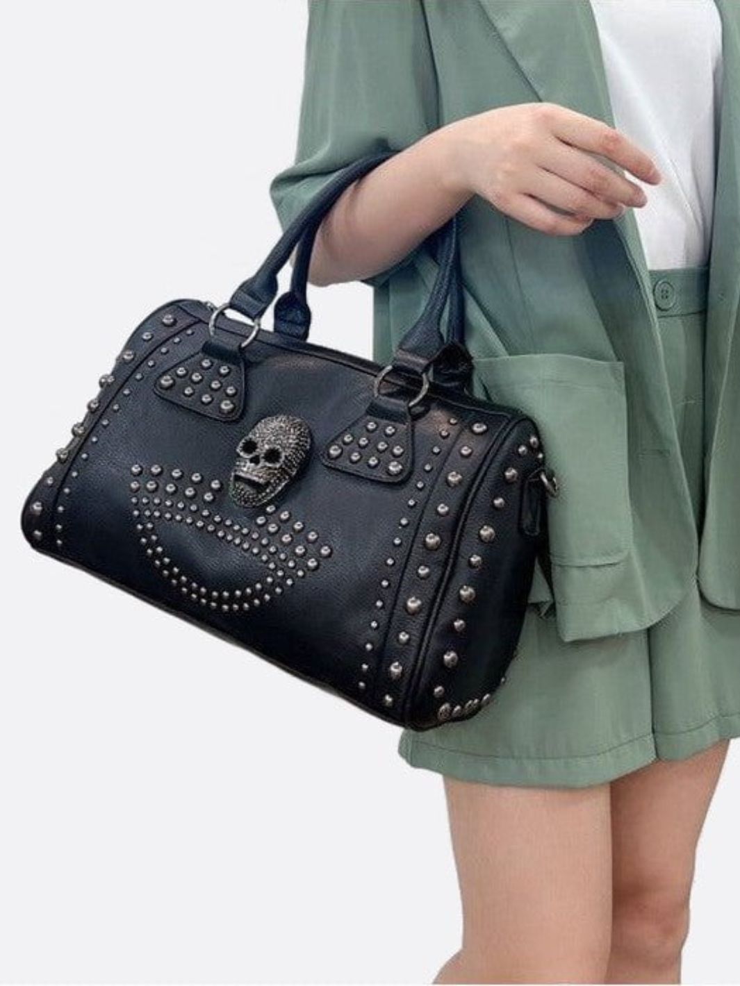 Black Studded Vegan Bowling Bag