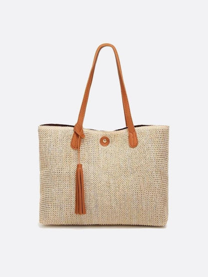 Straw tote bag with pompom