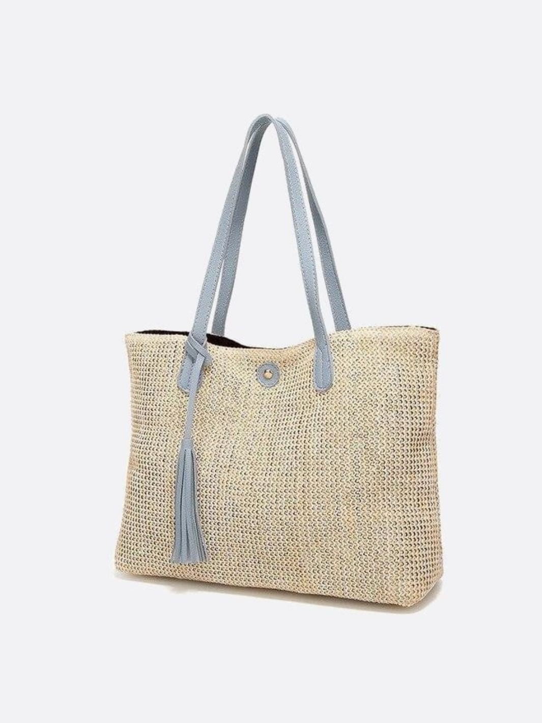 Straw tote bag with pompom