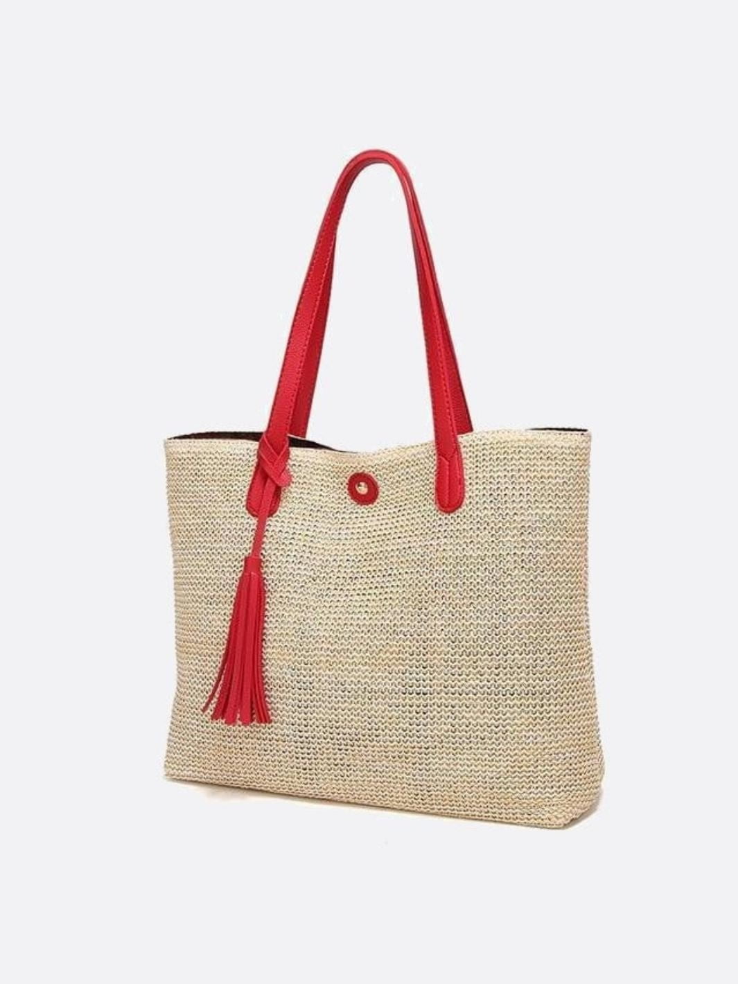 Straw tote bag with pompom