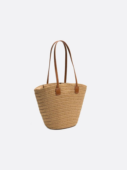 Straw and leather tote bag