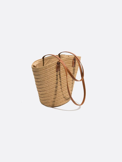 Straw and leather tote bag