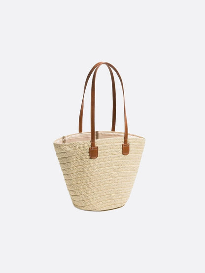 Straw and leather tote bag