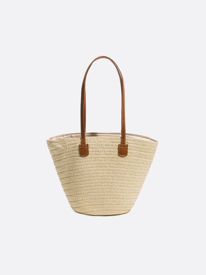 Straw and leather tote bag
