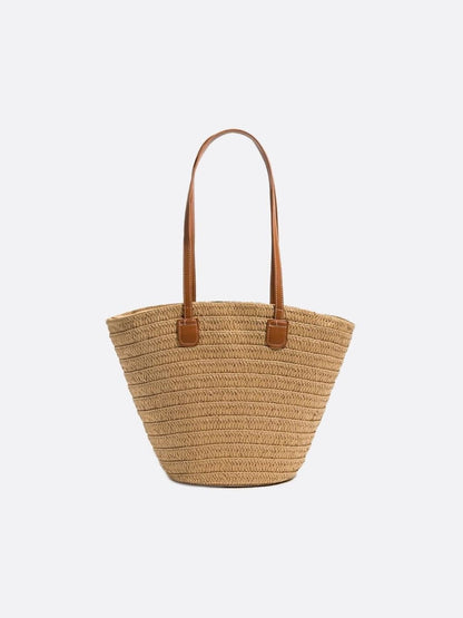 Straw and leather tote bag