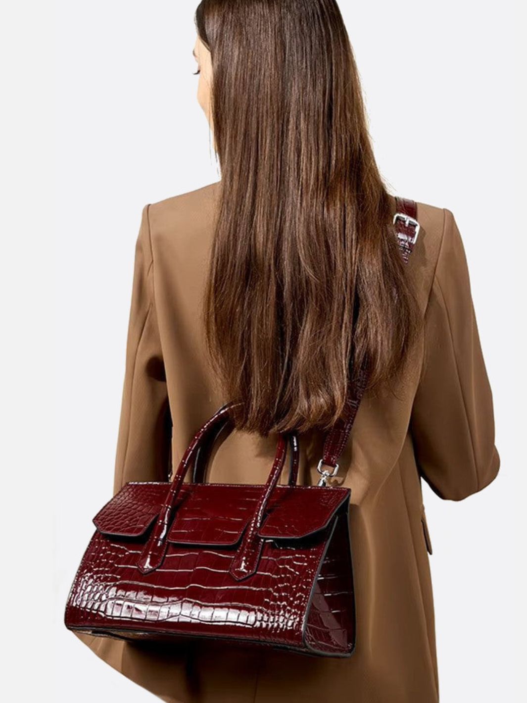 Crocodile-Effect Leather Bag