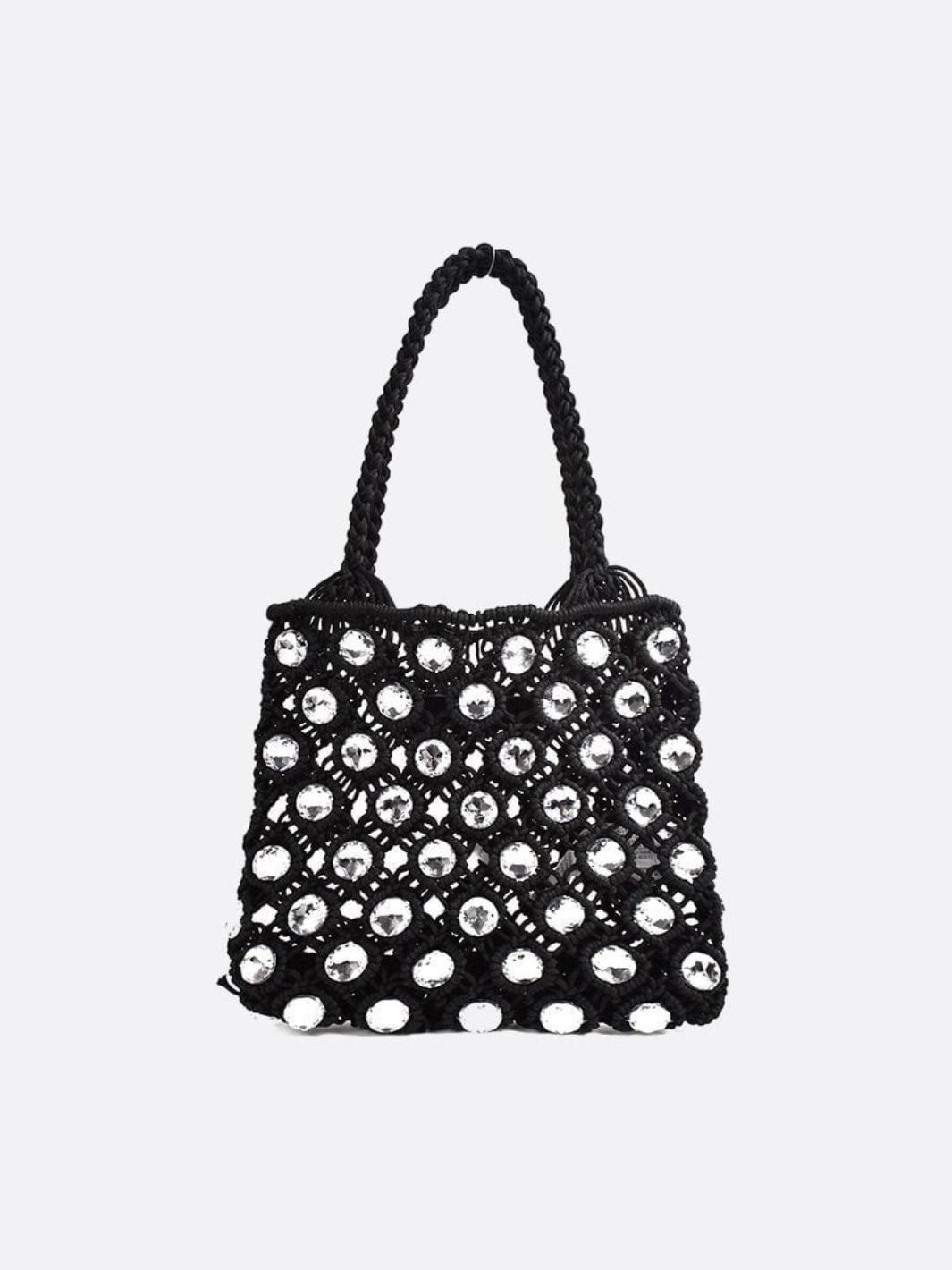 Chic Black Raffia Bag - Macramé Handbag