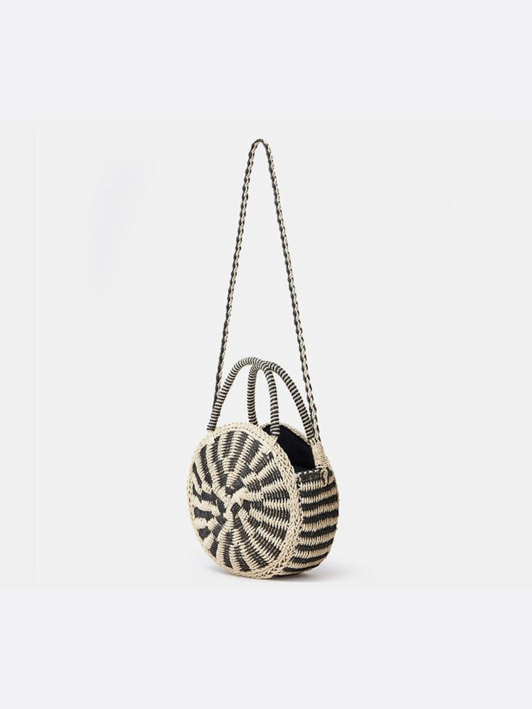 Black and White Round Crossbody Straw Bag