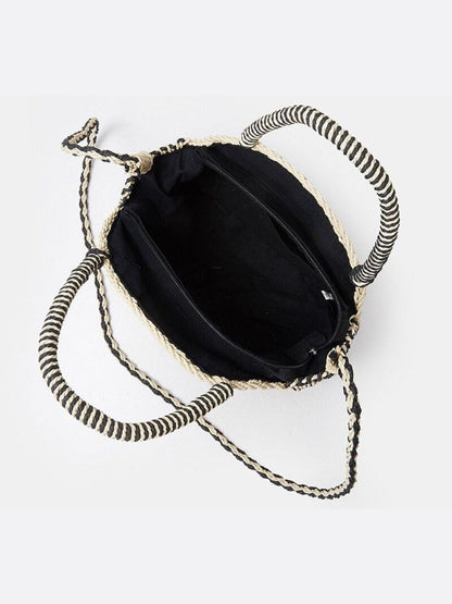 Black and White Round Crossbody Straw Bag