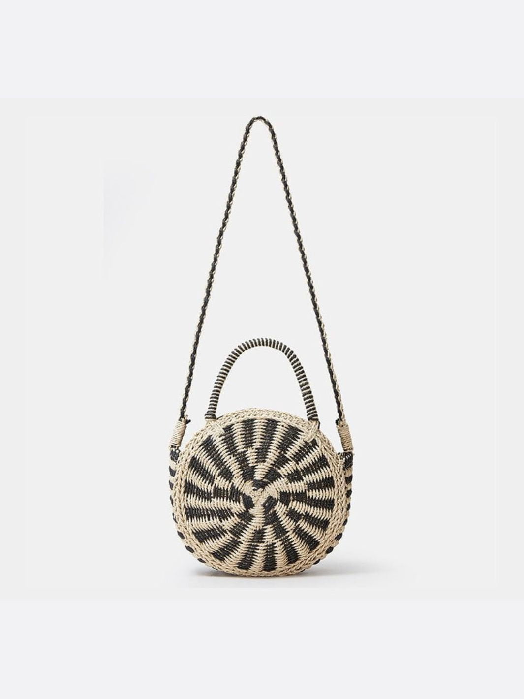 Black and White Round Crossbody Straw Bag
