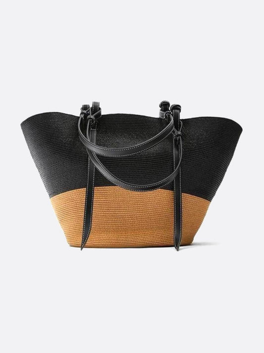 Straw bag with leather handle