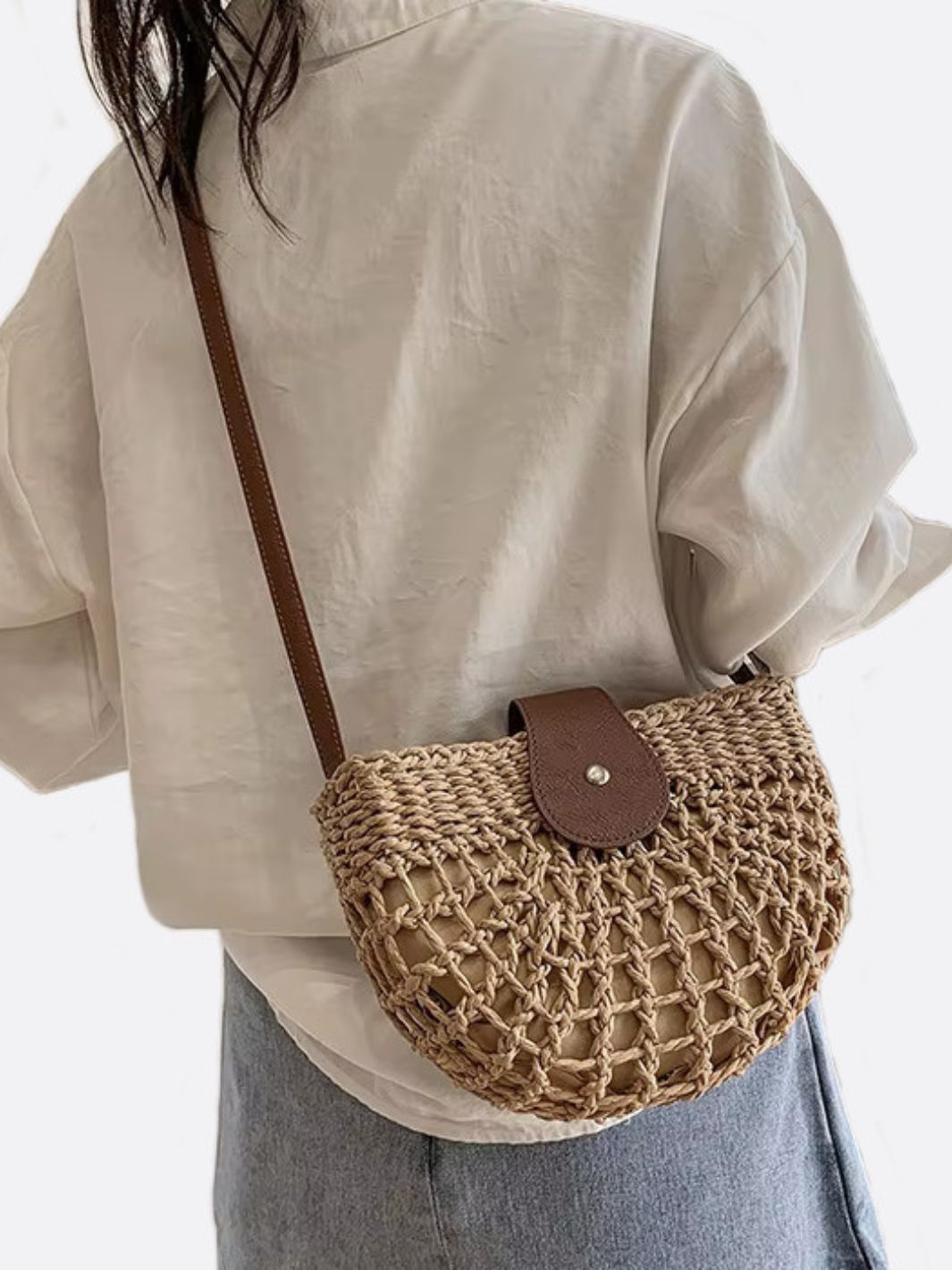 Half-moon straw bag