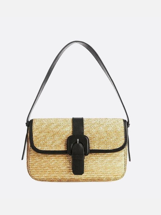 Black straw and leather bag