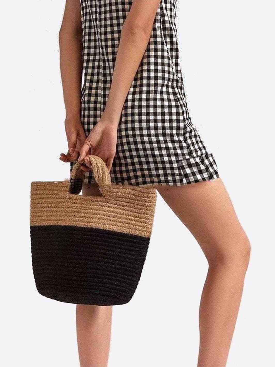 Black and beige basket bag