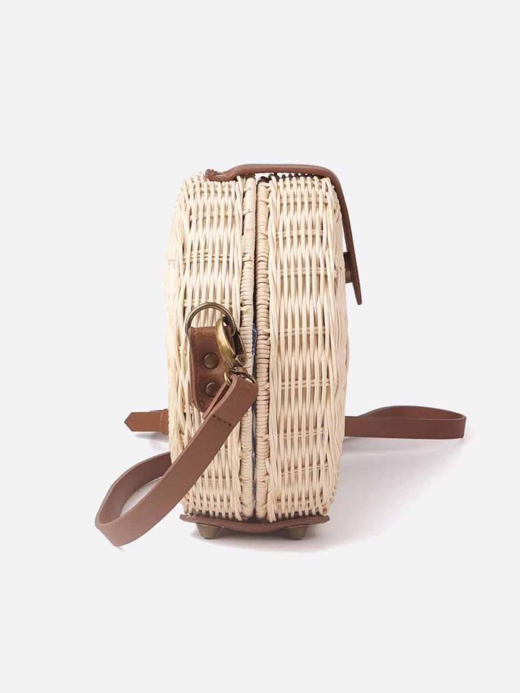 White Round Straw Crossbody Bag