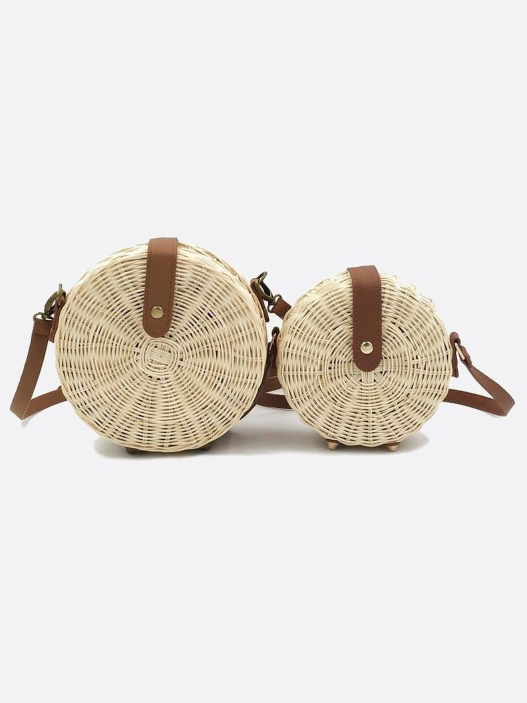 White Round Straw Crossbody Bag