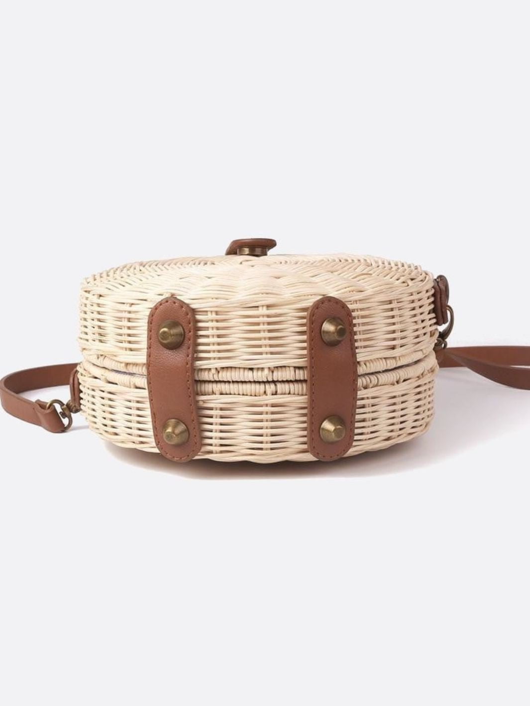 White Round Straw Crossbody Bag